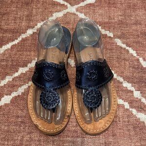 Jack Rogers Midnight Navy Leather Thong Sandals Boho Classic Summer Flats